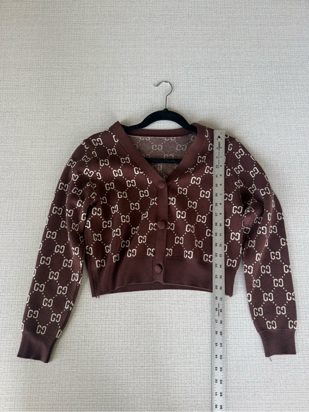 Designer Brown GG Logo Cropped Cardigan Sweater